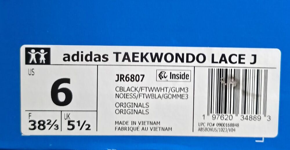 Adidas Taekwondo Lace J JR6807 Black White Gum Youth 6 Womens 7.5 New Box - Picture 2 of 5
